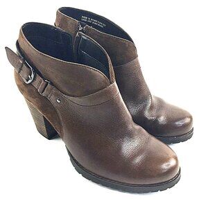 Clarks Womens Brown Leather Heel Side Zip Ankle Booties US sz 7M EUC